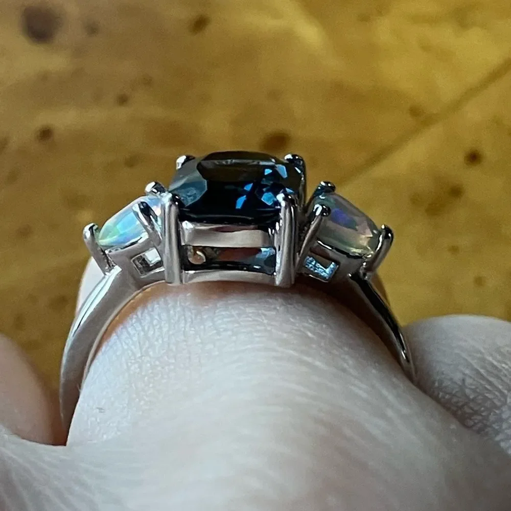 London Blue Topaz Ethiopian Opal Sterling Silver Ring Size 5.75